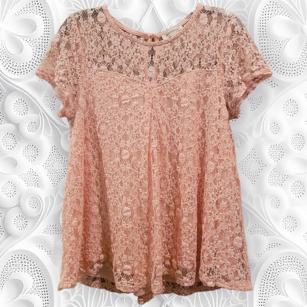 Monteau Los Angeles Rose Pink Lace Medium Swing Top